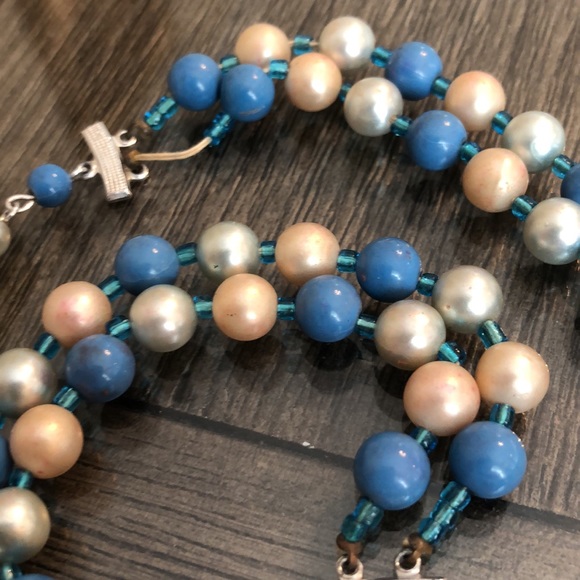 Vintage Japan Two Strand Blue Beads Necklace - Picture 10 of 11